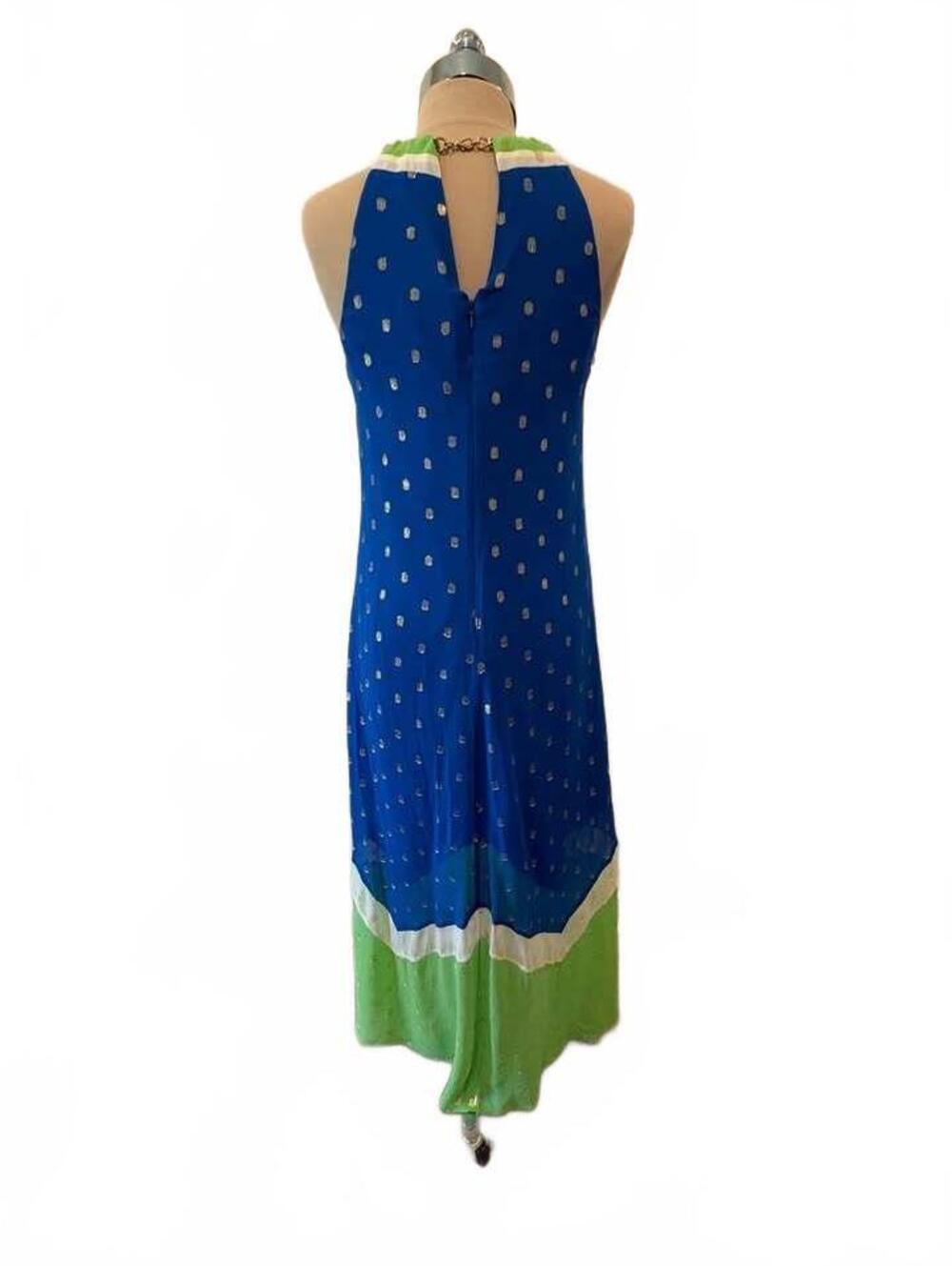 Lilly Pulitzer Blue and Green Gold Foil Dot Halter Maxi Dress - Picture 3 of 10